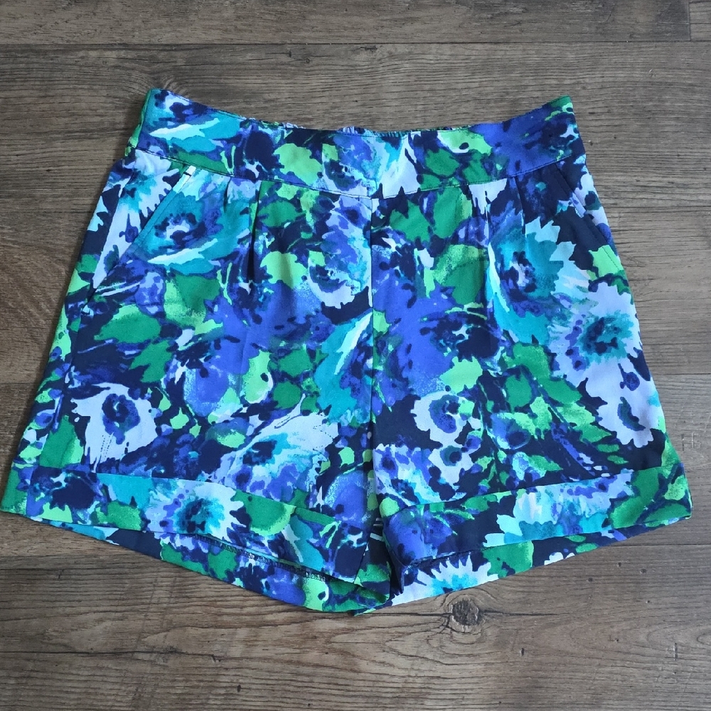 NY& Co Blue and Green Floral High Waist Shorts